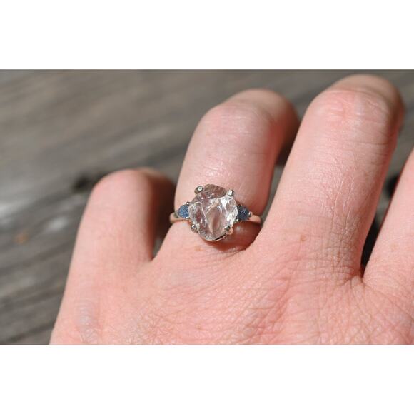 Montana sapphire and Lake county diamond ring sterling silver - Picture 2 of 5